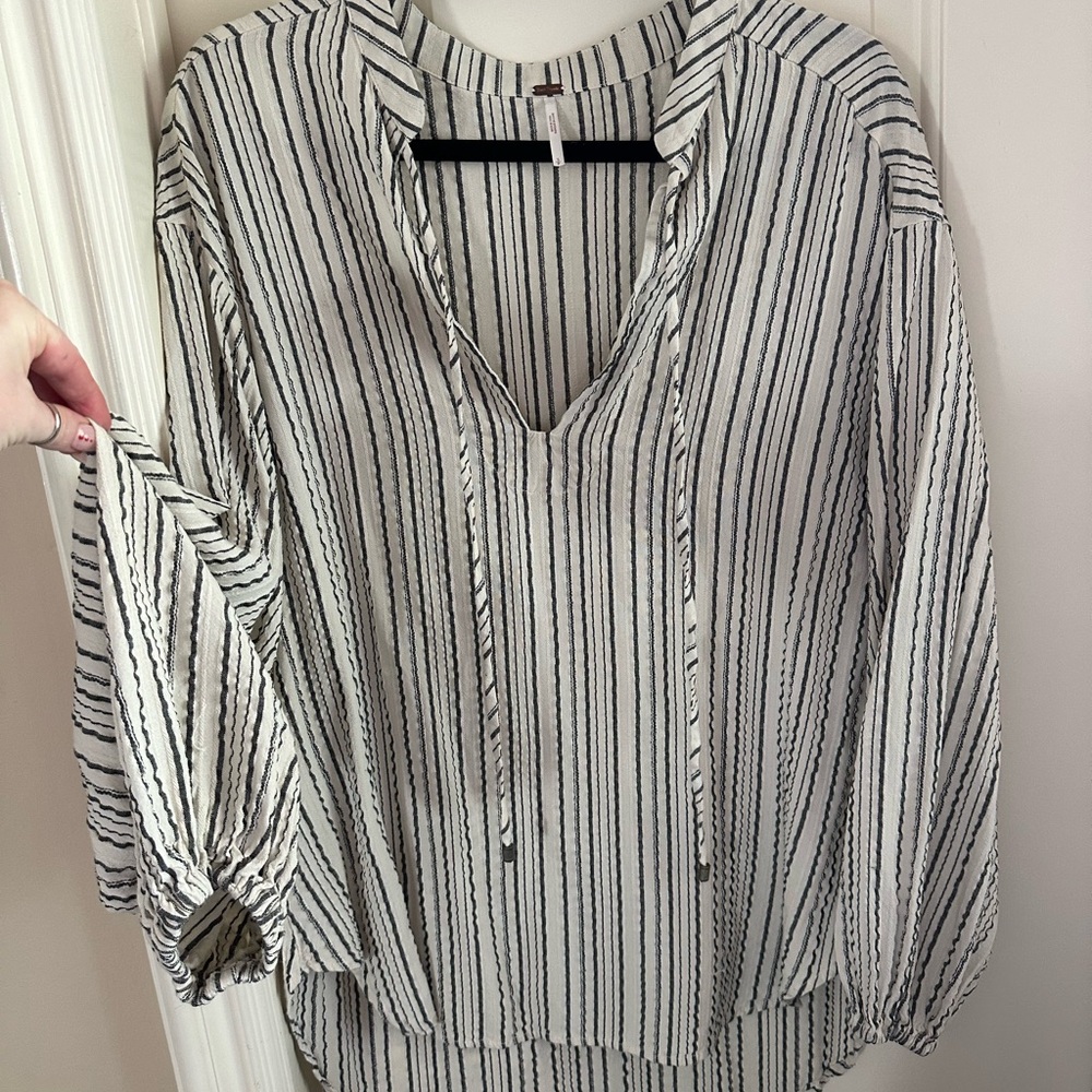 Free People grey and White Striped Blouse